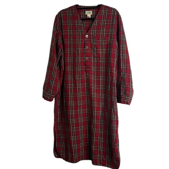 L.L. Bean Dresses & Skirts - LL bean red green blue plaid midi nightgown size M half button granny fannnel